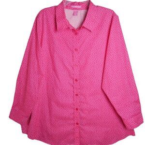 Woman Within Women's Size 1X Button Up Top Blouse Shirt Pink Small Dot Print